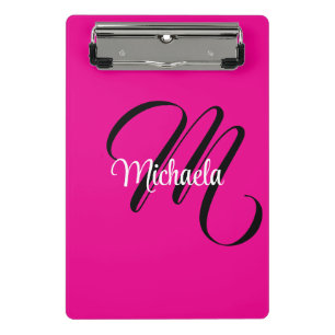 Minimalistic modern monogram initial name hot pink mini clipboard