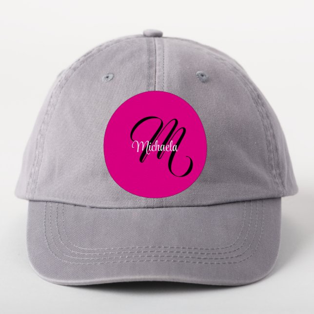 Minimalistic modern monogram initial name hot pink patch (On Headwear)