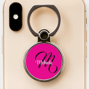 Minimalistic modern monogram initial name hot pink phone ring stand
