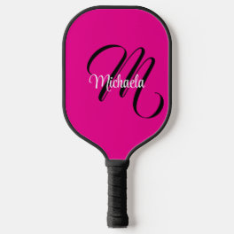 Minimalistic modern monogram initial name hot pink pickleball paddle
