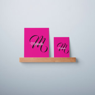 Minimalistic modern monogram initial name hot pink picture ledge