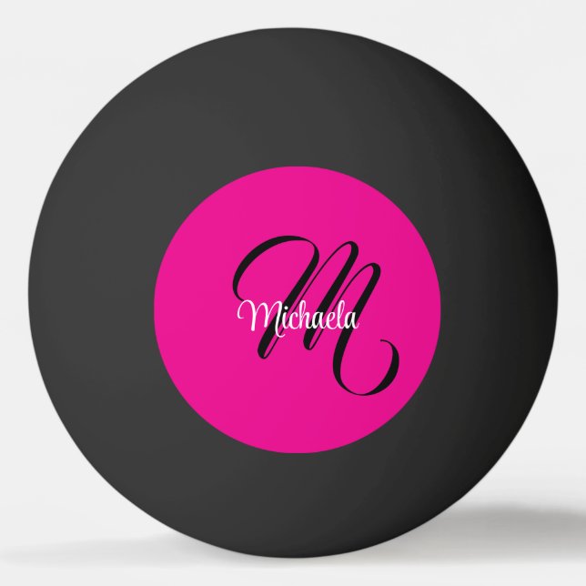 Minimalistic modern monogram initial name hot pink ping pong ball (Front)