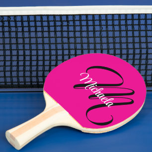 Minimalistic modern monogram initial name hot pink ping pong paddle