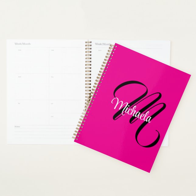 Minimalistic modern monogram initial name hot pink planner (Display)