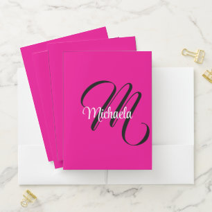 Minimalistic modern monogram initial name hot pink pocket folder
