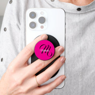 Minimalistic modern monogram initial name hot pink PopSocket