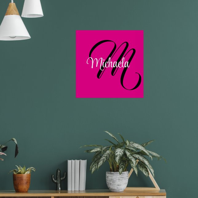 Minimalistic modern monogram initial name hot pink poster (Living Room 1)