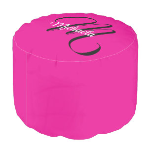 Minimalistic modern monogram initial name hot pink pouf