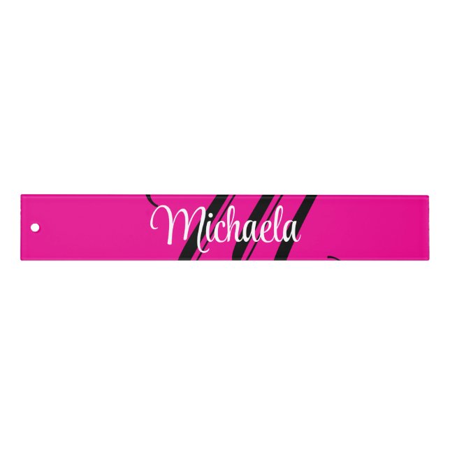 Minimalistic modern monogram initial name hot pink ruler (Front)