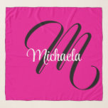 Minimalistic modern monogram initial name hot pink scarf<br><div class="desc">Minimalistic modern monogram initial name black white. Personalizable custom name with a cursive initial behind on a hot pink color.</div>