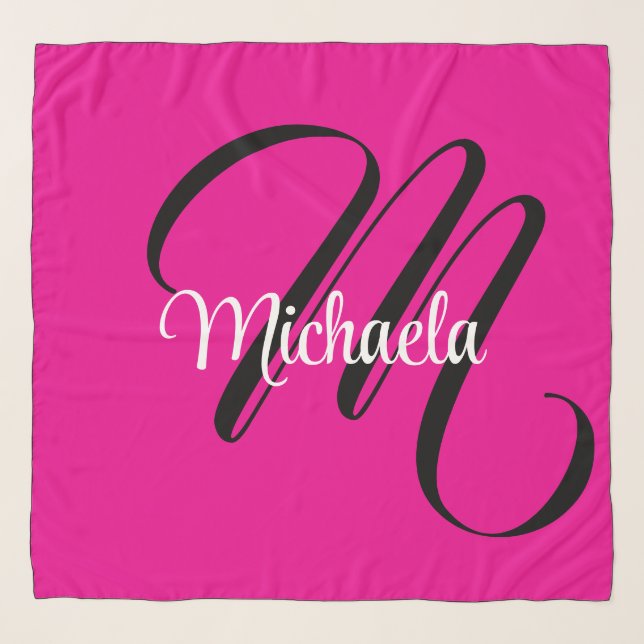 Minimalistic modern monogram initial name hot pink scarf (Front)