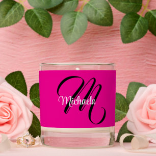 Minimalistic modern monogram initial name hot pink scented candle