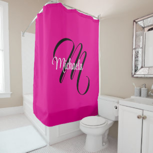Minimalistic modern monogram initial name hot pink shower curtain