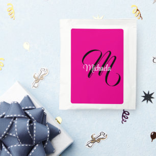 Minimalistic modern monogram initial name hot pink tea bag drink mix