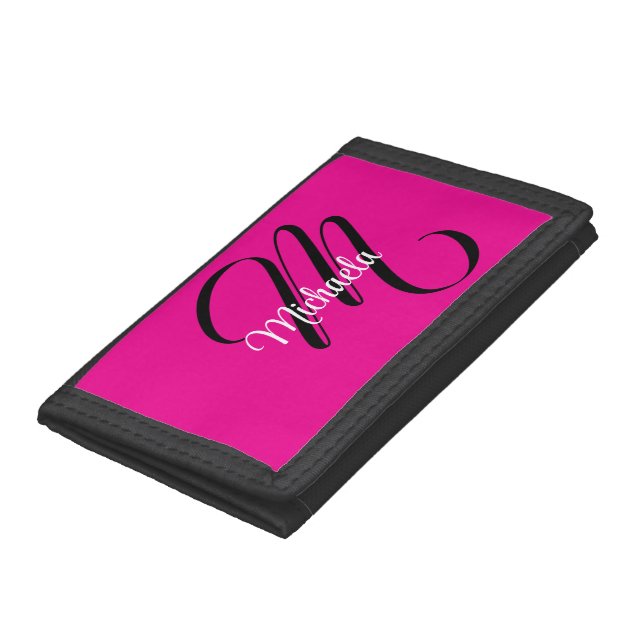 Minimalistic modern monogram initial name hot pink trifold wallet (Bottom)