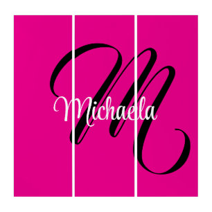 Minimalistic modern monogram initial name hot pink triptych