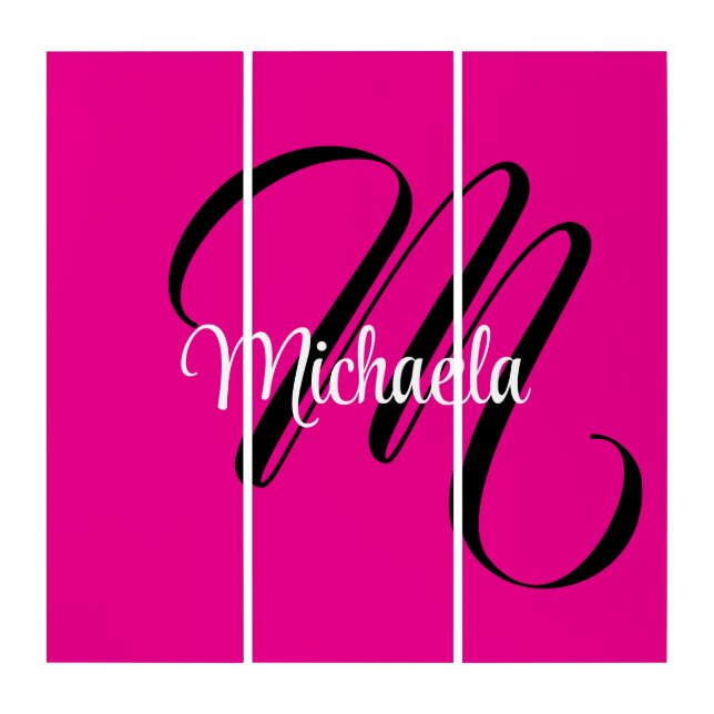 Minimalistic modern monogram initial name hot pink triptych (Front)