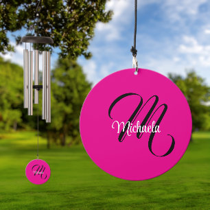 Minimalistic modern monogram initial name hot pink wind chime