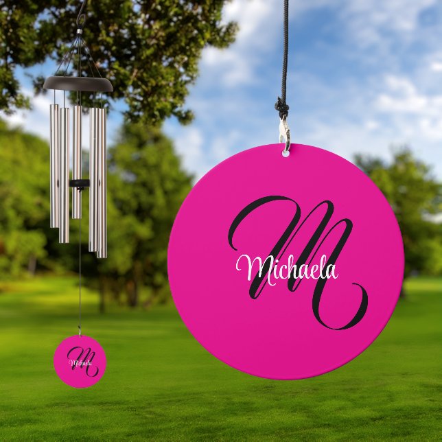 Minimalistic modern monogram initial name hot pink wind chime  (Outdoor)