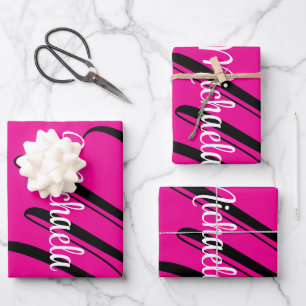 Minimalistic modern monogram initial name hot pink wrapping paper sheets