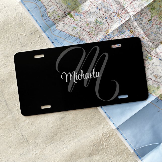 Minimalistic modern monogram initial name license plate (In Situ)