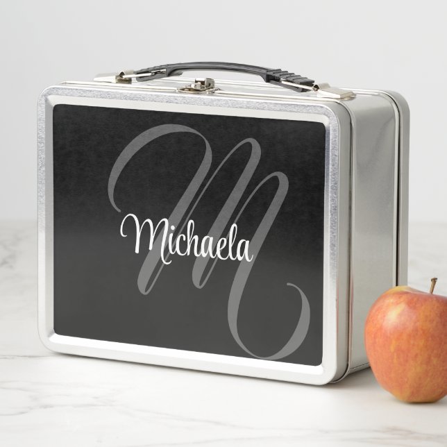Minimalistic modern monogram initial name metal lu lunch box (In Situ)