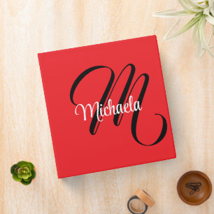Minimalistic modern monogram initial name red 3 ring binder