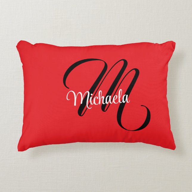 Minimalistic modern monogram initial name red accent pillow (Front)