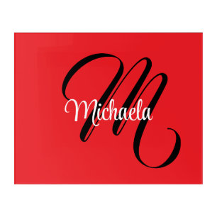 Minimalistic modern monogram initial name red acrylic print