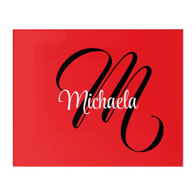 Minimalistic modern monogram initial name red acrylic print (Front)