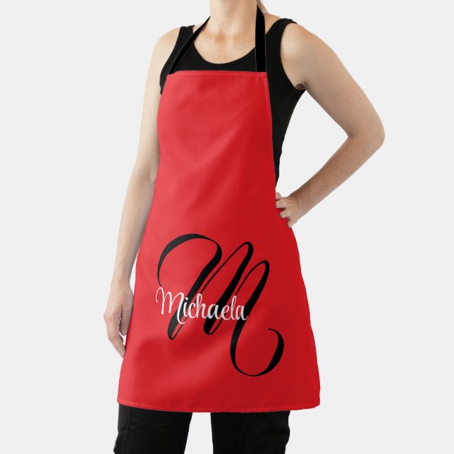 Minimalistic modern monogram initial name red apron (Insitu)