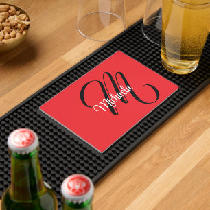 Minimalistic modern monogram initial name red bar mat 