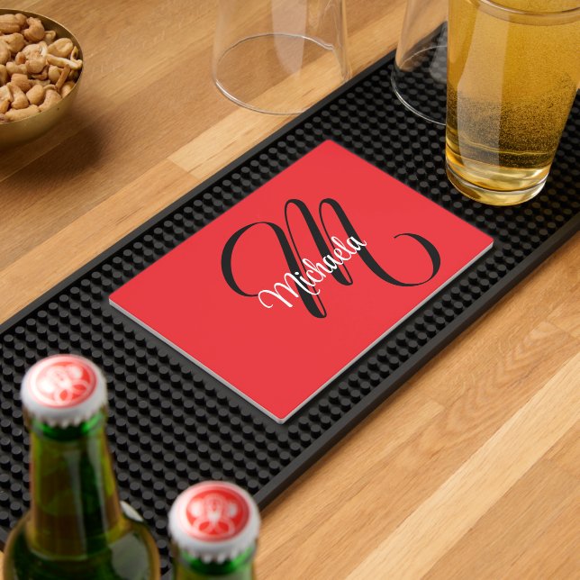 Minimalistic modern monogram initial name red bar mat  (Insitu (Bar 2))
