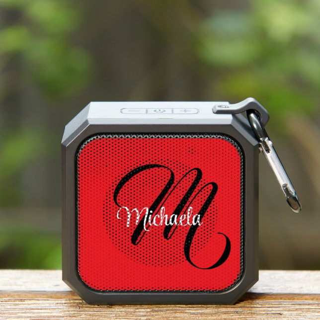 Minimalistic modern monogram initial name red bluetooth speaker (Insitu(Outdoor))