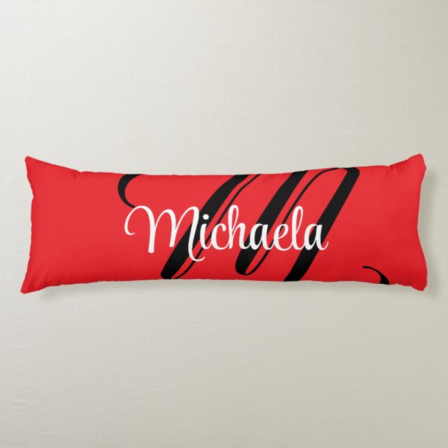 Minimalistic modern monogram initial name red body pillow (Front)