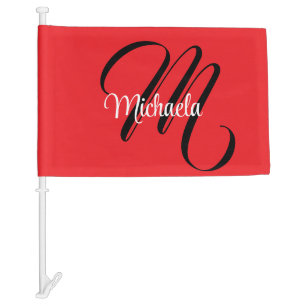 Minimalistic modern monogram initial name red car flag