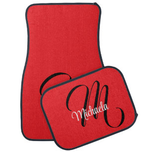 Minimalistic modern monogram initial name red car floor mat