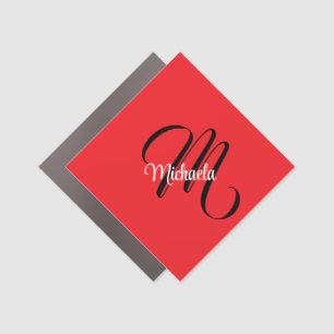 Minimalistic modern monogram initial name red car magnet