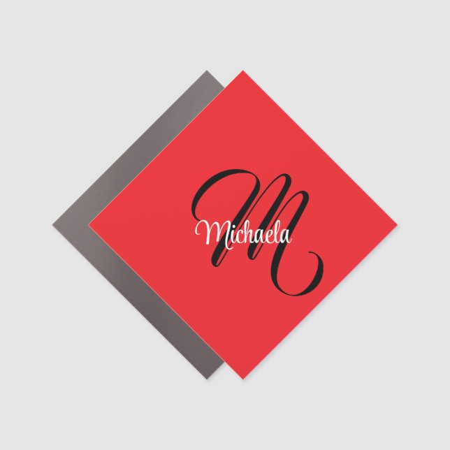Minimalistic modern monogram initial name red car magnet (Front)