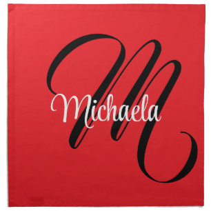 Minimalistic modern monogram initial name red cloth napkin