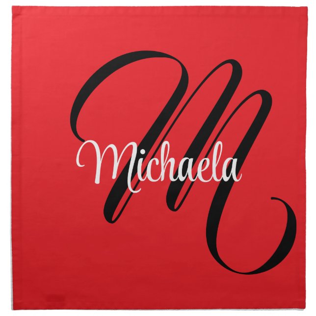 Minimalistic modern monogram initial name red cloth napkin (Front)