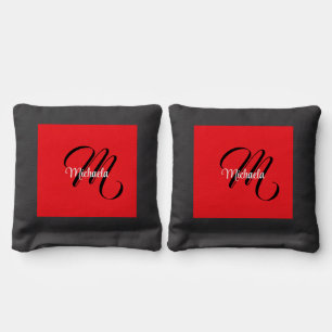 Minimalistic modern monogram initial name red cornhole bags