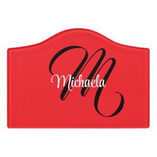 Minimalistic modern monogram initial name red door sign