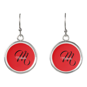 Minimalistic modern monogram initial name red earrings