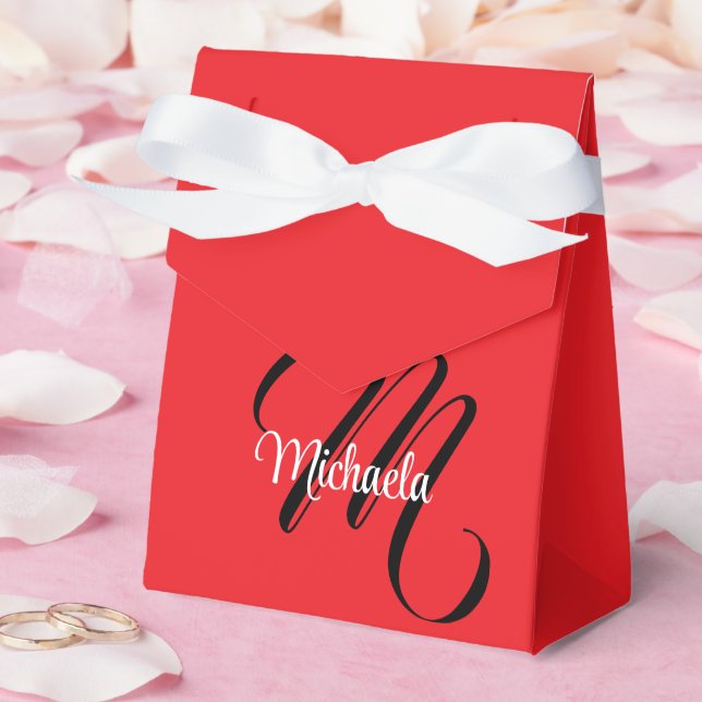 Minimalistic modern monogram initial name red favor boxes (Wedding)