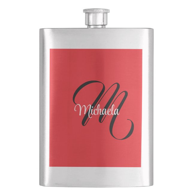 Minimalistic modern monogram initial name red flask (Front)