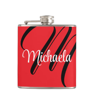 Minimalistic modern monogram initial name red flask