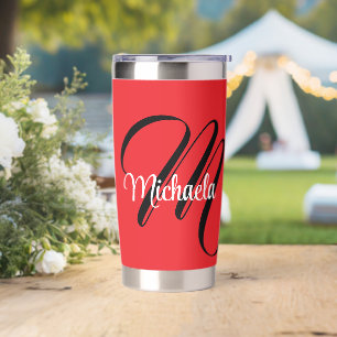 Minimalistic modern monogram initial name red insulated tumbler
