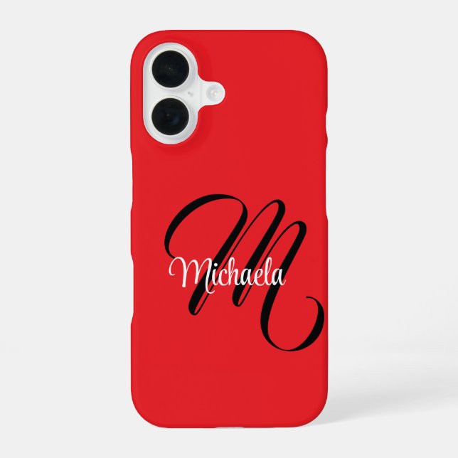 Minimalistic modern monogram initial name red iPhone case (Back)