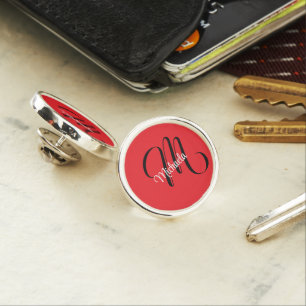 Minimalistic modern monogram initial name red lapel pin